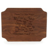 Carved Initial 9" x 12" Scalloped Walnut Cutting Board w/Twisted Handles and Laser Engraved Signatures