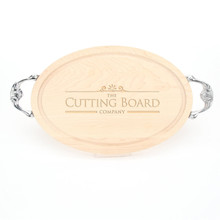Logo Engraved 12" x 18" Oval Maple Cutting Board w/Victorian Handles and Laser Engraved Signatures