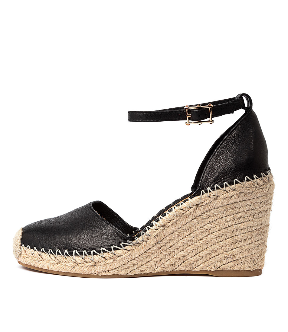 black leather espadrille wedges