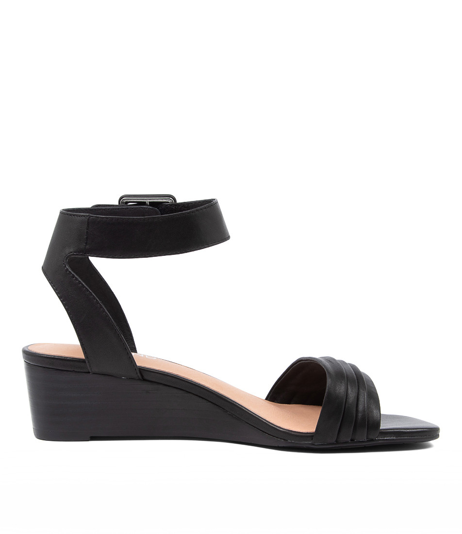 PRISSY Wedge Sandals in Black Leather - Top End Shoes