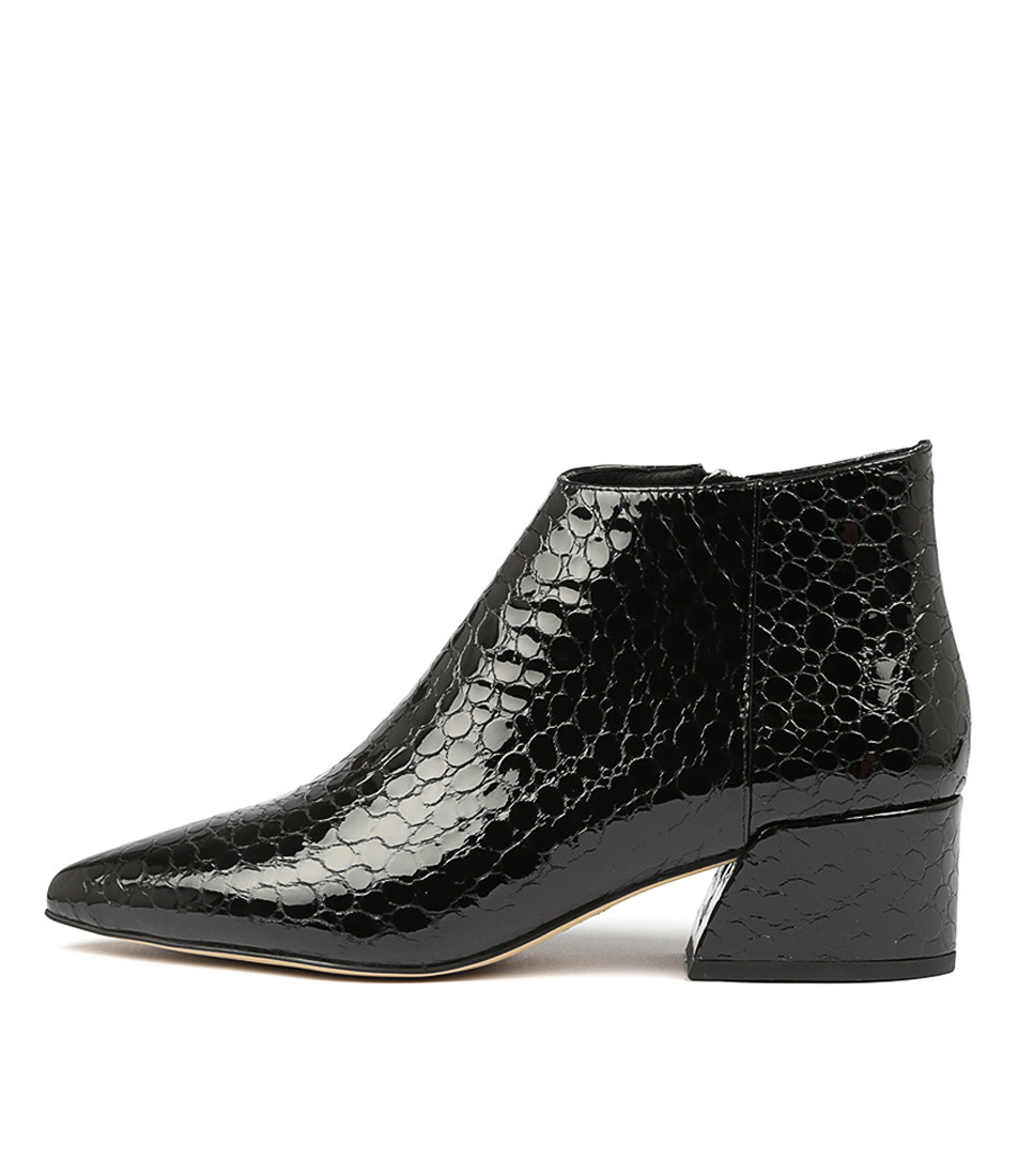 black patent crocodile ankle boots