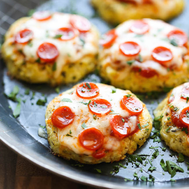Cauliflower pizzas make a deliciously low carb New Year's Eve party recipe
