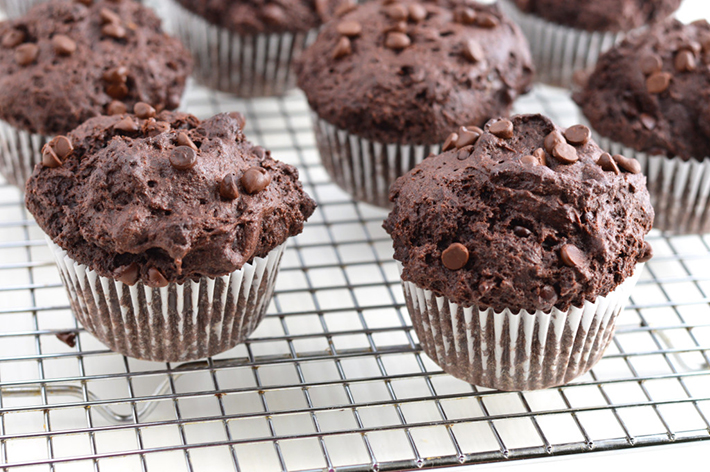 Bakery Style Double Chocolate Chip Muffins