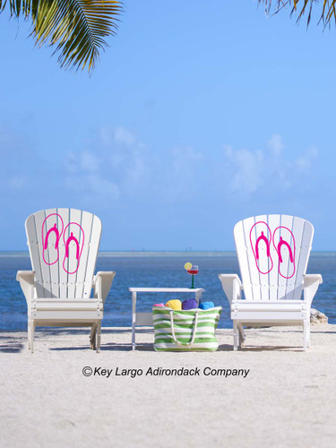 The Conch Key Adirondack Set comes with two chairs with your choice of designs on each chair, along with an accessory table.