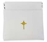 Coin Purse Style Rosary Pouch with Celtic Cross (White)
