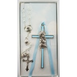 Blue Crib Cross and Blue Rosary Set