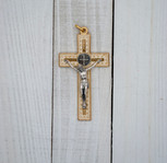 3" Unique Saint Benedict Crucifix Pendant (Gold and White)