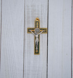 3" Unique Saint Benedict Crucifix Pendant (Gold and Blue)