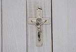 3" Unique Saint Benedict Crucifix Pendant (Sliver and White)