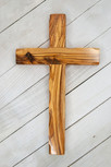 10" Natural Olive Wood Wall Cross with Beveled Edges