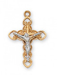 Gold over Sterling Silver TUTONE CRUCIFIX 16CHAIN"