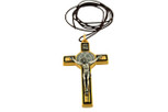 3" Colored Enamel St. Benedict Crucifix with Round St. Benedict Medal, Cord, and Booklet (Gold-tone w/ Black enamel)