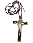 St. Benedict Crucifix with Oval St. Benedict Medal, Comes with Cord and Booklet Explaining the St. Benedict Medal (Gold-tone w/ Brown Enamel)