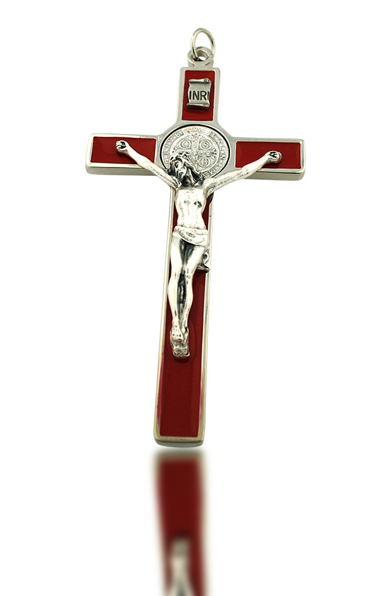 Vatican Imports St Red Benedict Medal Benedict Wall Crucifix with Colored Enamel and Booklet Explaining The St
