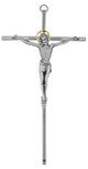 10" Nickel-Plated Brass Wall Crucifix with Antique Pewter Corpus
