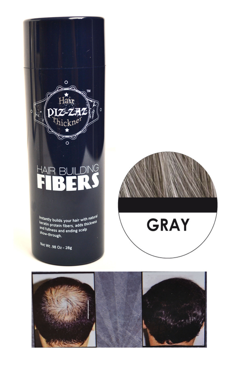 Piz Zaz All Natural Organic Keratin Protein Hair Fibers Instant Hair Thickening System Gray