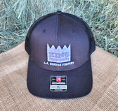 Ball Cap, KING Embroidered Dark Gray/Charcoal half solid half breathable mesh, snapback adjustable adult size