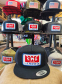 NEW order, our famous baseball hat, (large centered quality-KING BRAND patch logo) Med Crown, Summer Ball Cap, Black Solid Black Mesh, Adjustable Snapback, 24.99 ea. (KBpatchMedCrownSummerCap8)