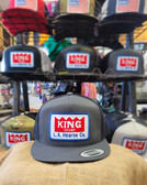 NEW order, our famous baseball hat, (large centered quality-KING BRAND patch logo) Med Crown, Summer Ball Cap, Gray Solid Black Mesh, Adjustable Snapback, 24.99 ea. (KBpatchMedCrownSummerCap10)