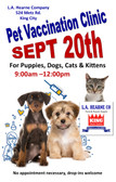 Low Cost Pet Vaccination Clinic: mark your calendar for Saturday, September 20th  from 9am - 12pm,  located at L.A. Hearne Company Feed & Ranch Supply, 524 Metz Rd. King City, CA 93930  (831)385-4841