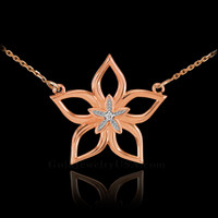 14k Rose Gold Diamond Star Flower Necklace