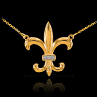 14k Gold Diamond Fleur-de-Lis Necklace