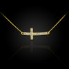 Curved Cute Diamond Sideways Cross Gold Necklace