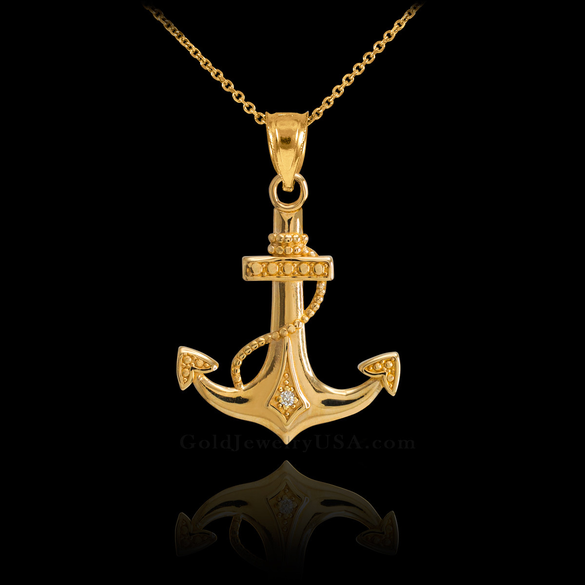 Gold anchor pendant with outlet diamonds