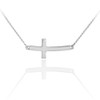 14K Solid White Gold Sideways Curved Cute Cross Necklace