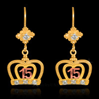 Multi-Tone Gold Quinceanera Crown CZ Earrings