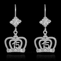 White Gold Quinceanera Crown CZ Earrings
