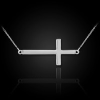 solid white gold sideways cross necklace