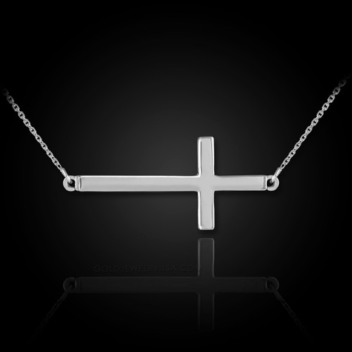 solid white gold sideways cross necklace