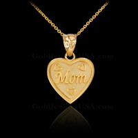 Gold 'Mom' Heart Pendant Necklace