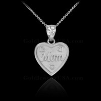 White Gold 'Mom' Heart Pendant Necklace