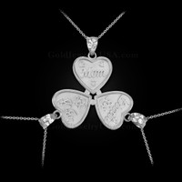 3pc White Gold 'MOM', 'BIG SIS', 'LITTLE SIS' Heart Necklace Set