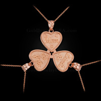 3pc Rose Gold 'MOM', 'BIG SIS', 'LITTLE SIS' Heart Necklace Set