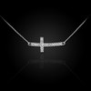 White Gold Diamond Sideways Cross Necklace