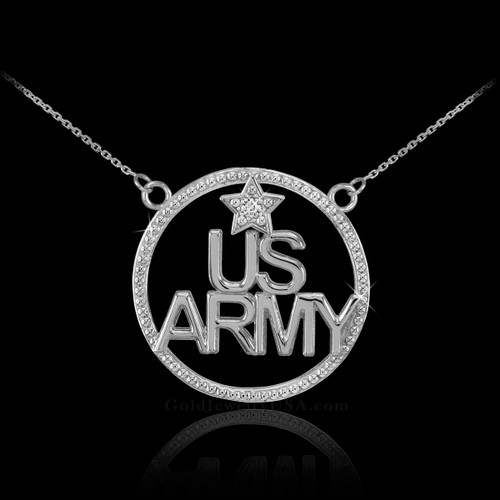 14K White Gold US Army Diamond Necklace