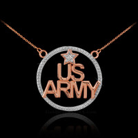 14K Rose Gold US ARMY Diamond Necklace