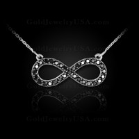 14K White Gold Infinity Necklace with Black Diamonds