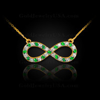14K Gold Infinity Necklace with Diamonds and Emeralds