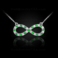 14K White Gold Infinity Necklace with Diamonds and Emeralds