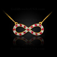 14K Gold Infinity Necklace with Diamonds and Rubies