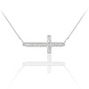 14K White Gold Diamond Sideways Cross Cute Necklace