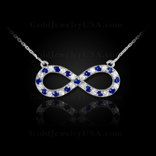Blue Sapphire Infinity Necklace 14K white gold.