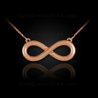 Solid, polished rose gold infinity necklace