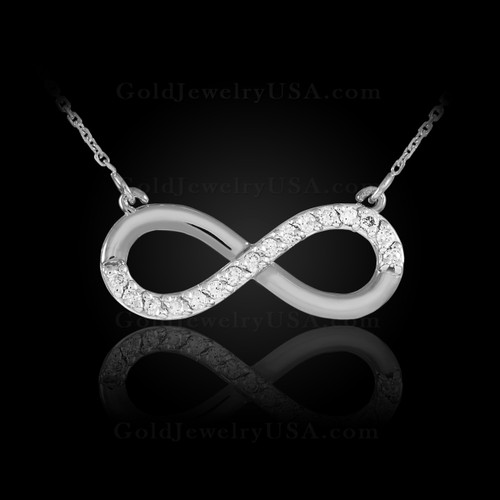 white gold infinity necklace with diamonds