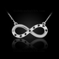 White gold infinity necklace with black diamonds
