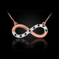 Rose gold infinity necklace with black diamonds
